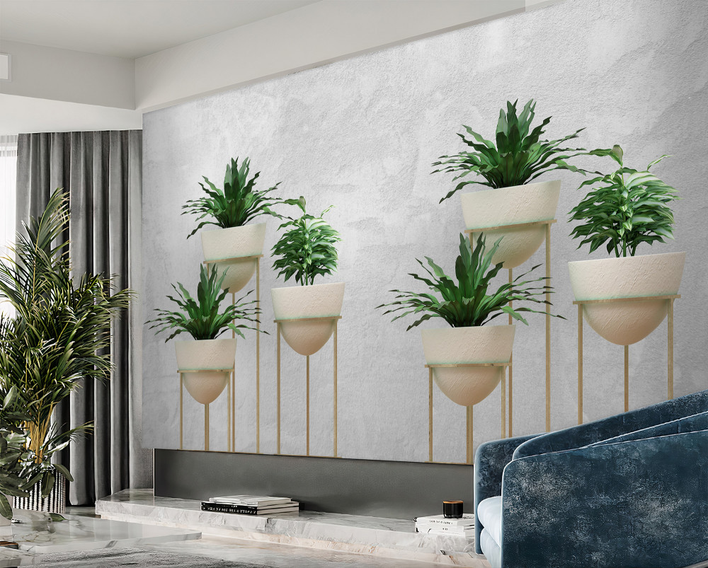 Fototapeta zielone kwiaty w cienkich doniczkach