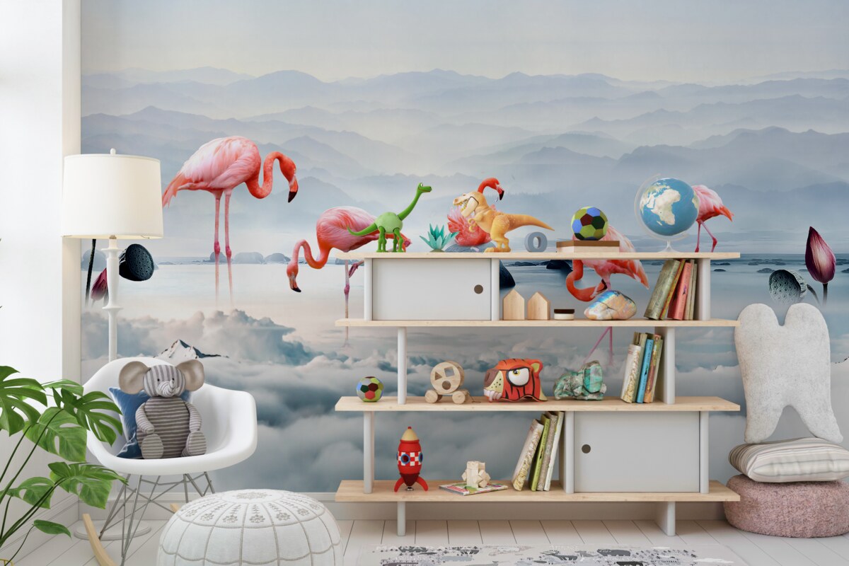 Fototapeta Różowy flaming w chmurach