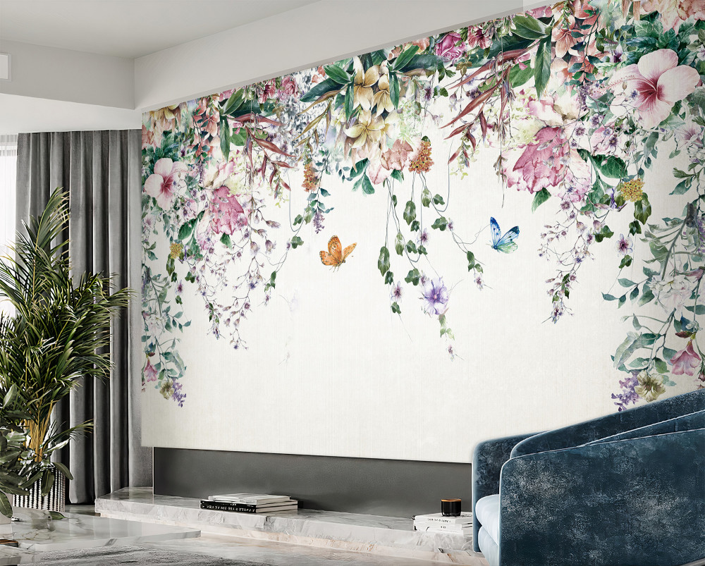 Fototapeta letni ogród z kwitnącymi kwiatami w dół