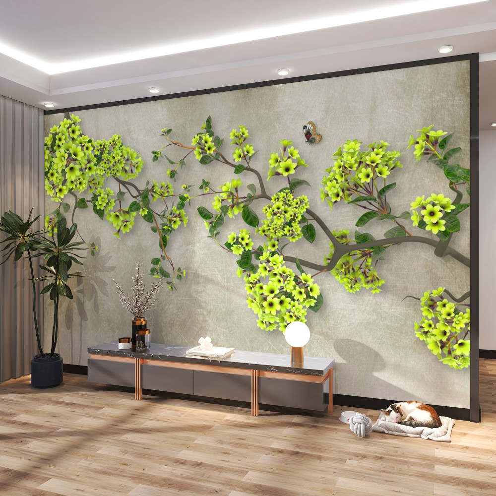 Fototapeta gałąź magnolii z gęstymi zielonymi kwiatami