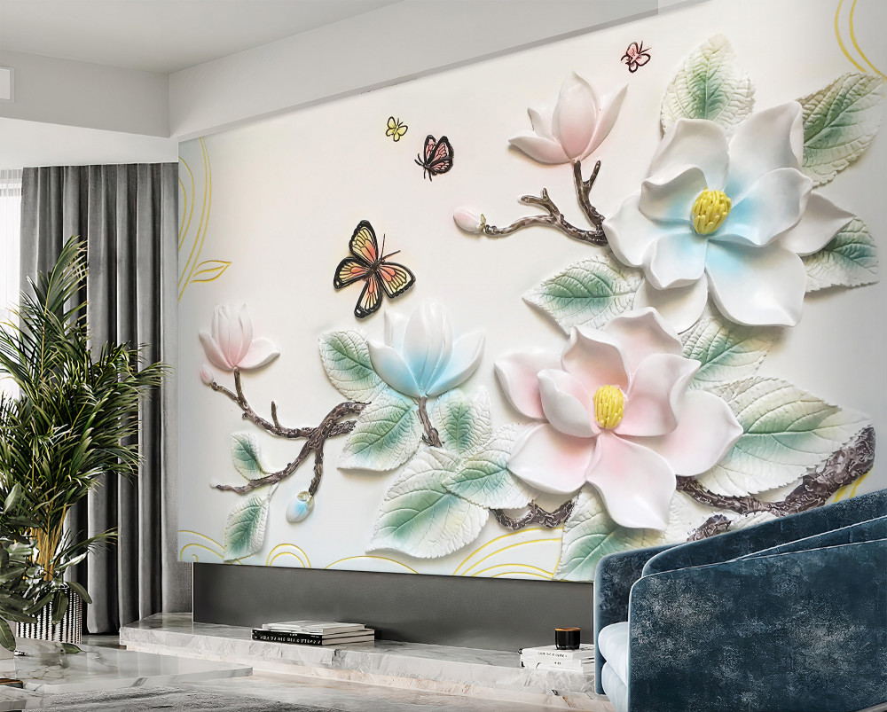 Fototapeta motyle nad kwitnącą magnolią