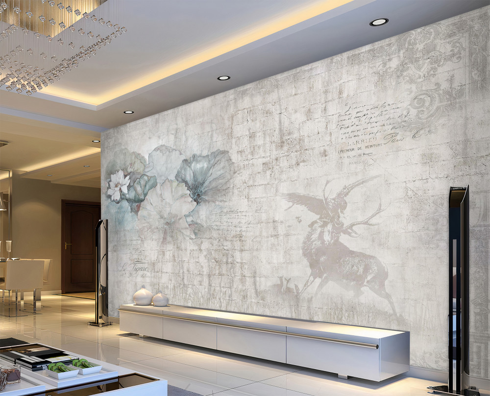 Fototapeta akwarela jelenia i niebieskie kwiaty