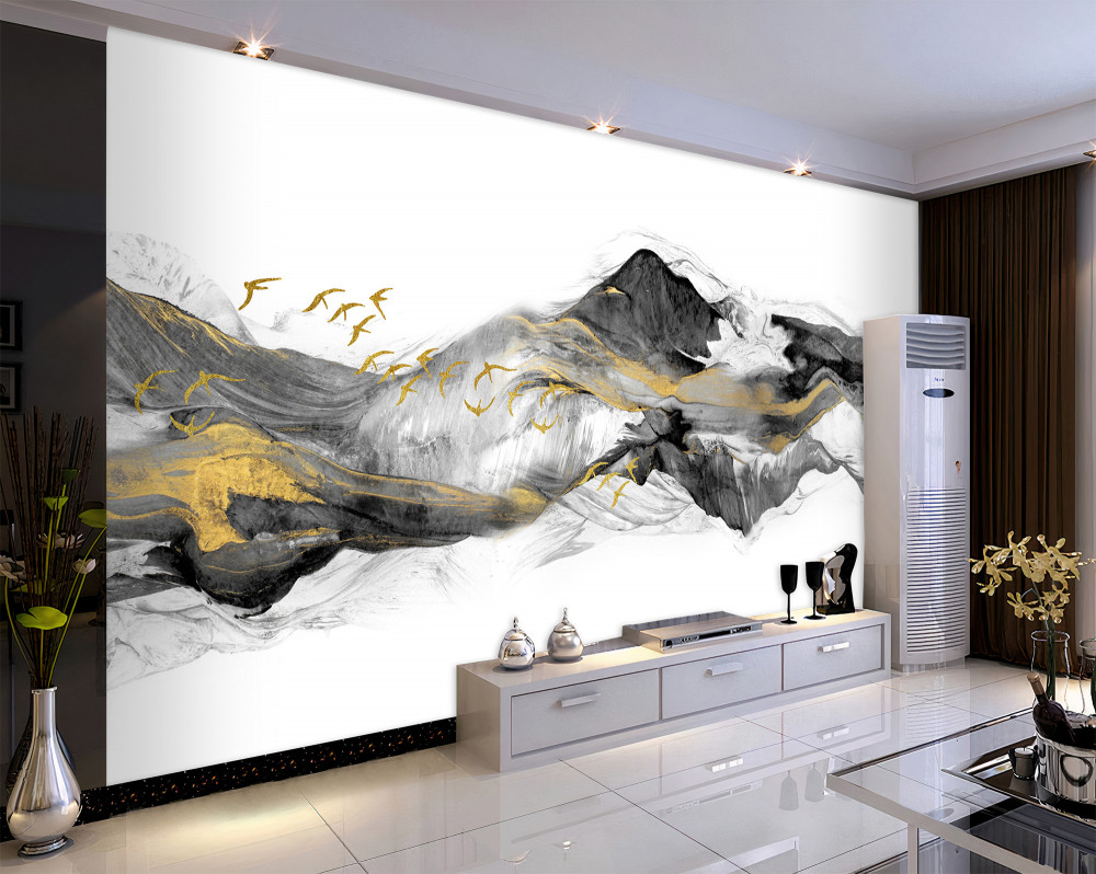 Fototapeta abstrakcja ptaki i góry na białym tle