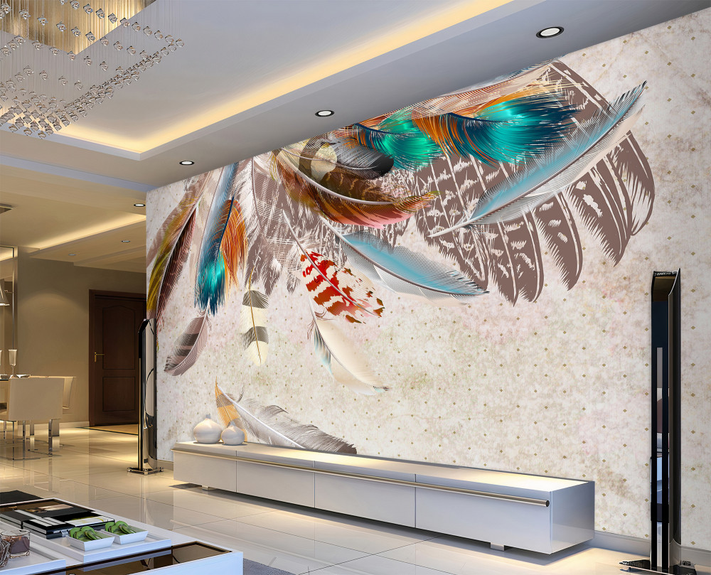 Fototapeta spadające kolorowe pióra