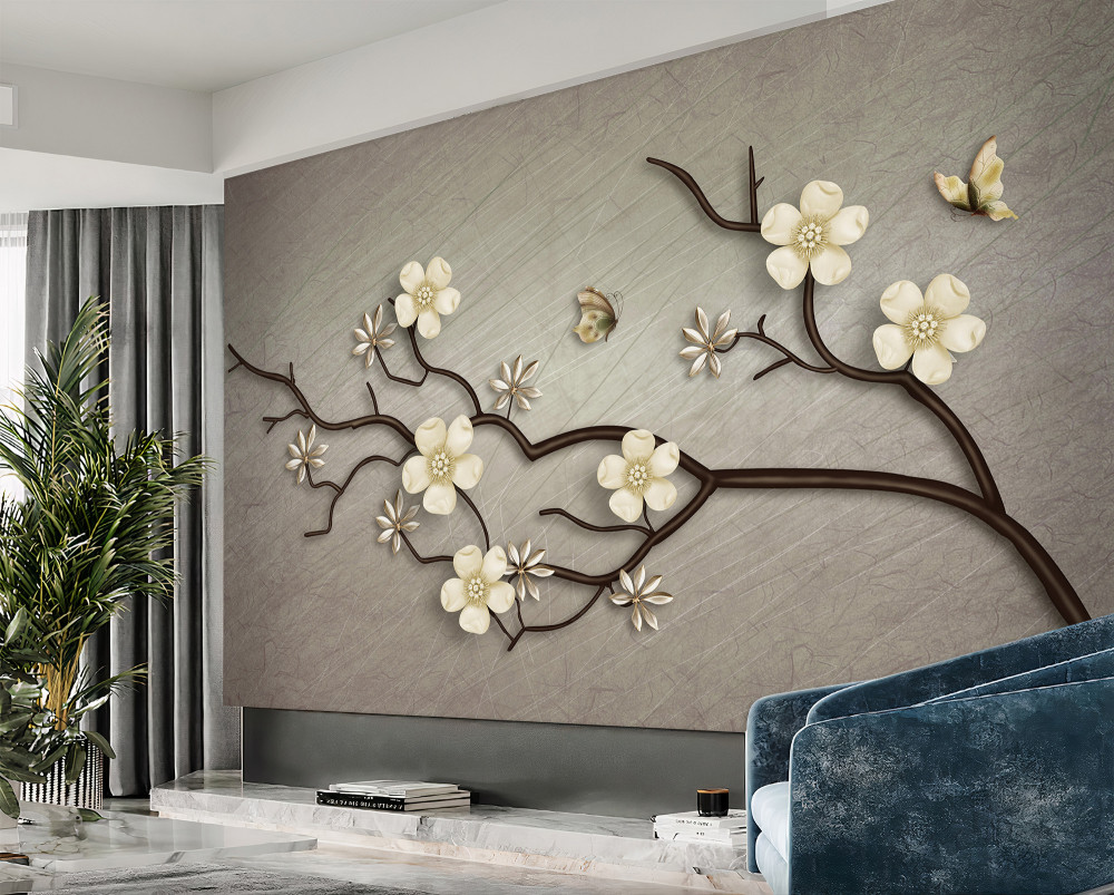 Fototapeta samotna gałąź kwitnącej białej magnolii