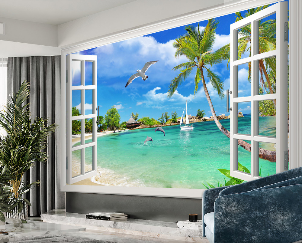 Fototapeta otwórz ramy okienne na plażę i morze