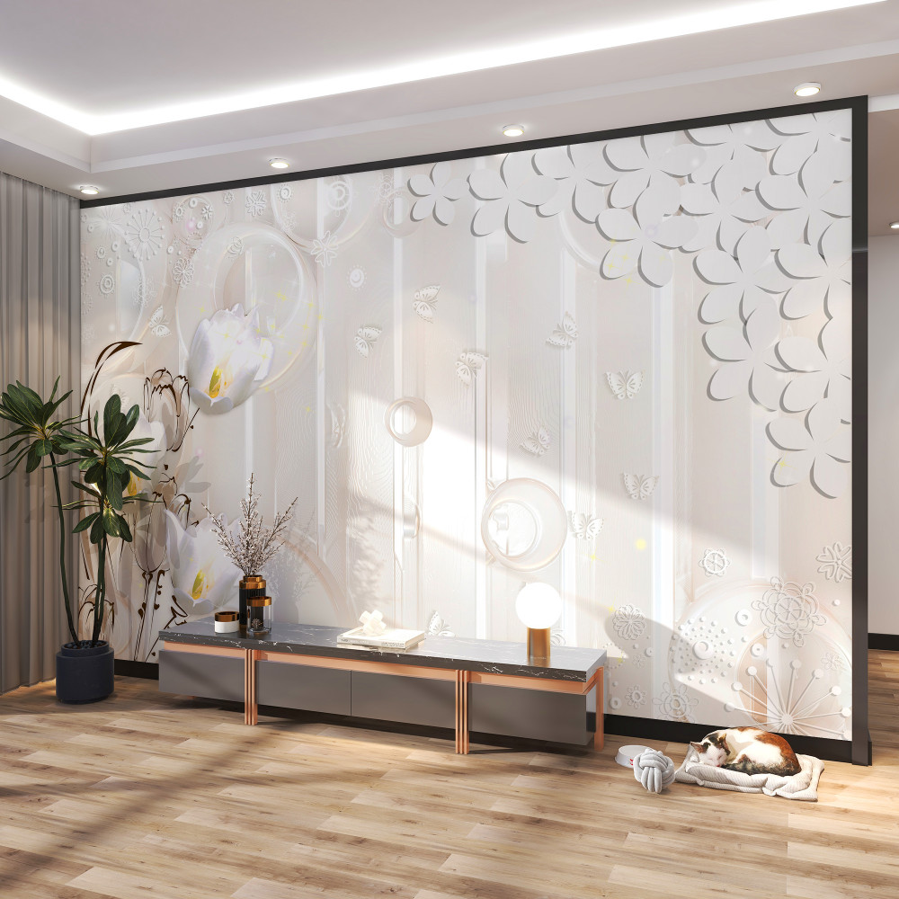 Fototapeta piękne białe tulipany i krople wody