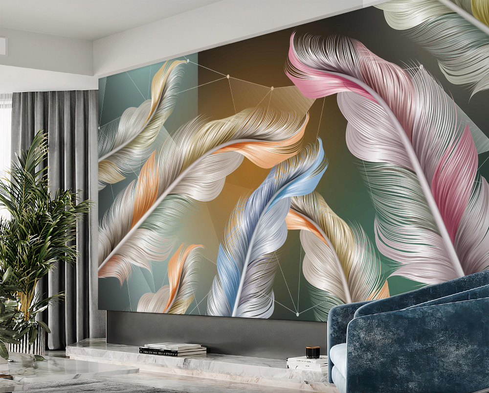 Fototapeta jasne kolorowe pióra na nocnym niebie