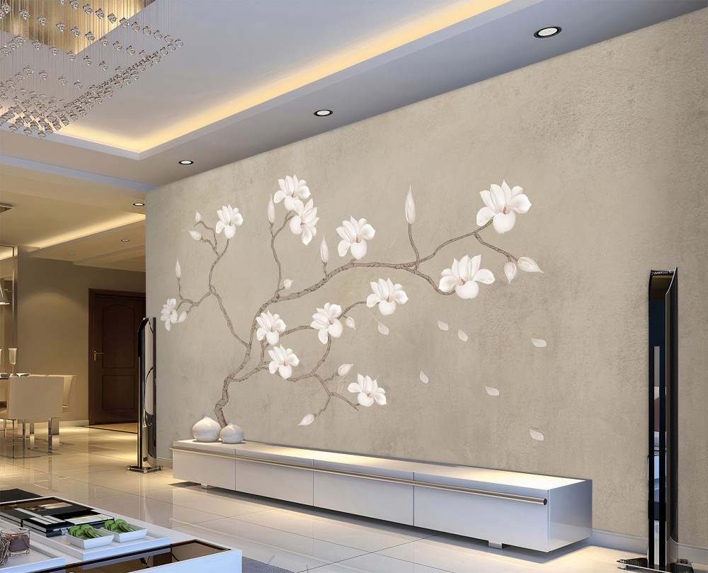 Fototapeta samotne drzewo z białymi kwiatami we mgle