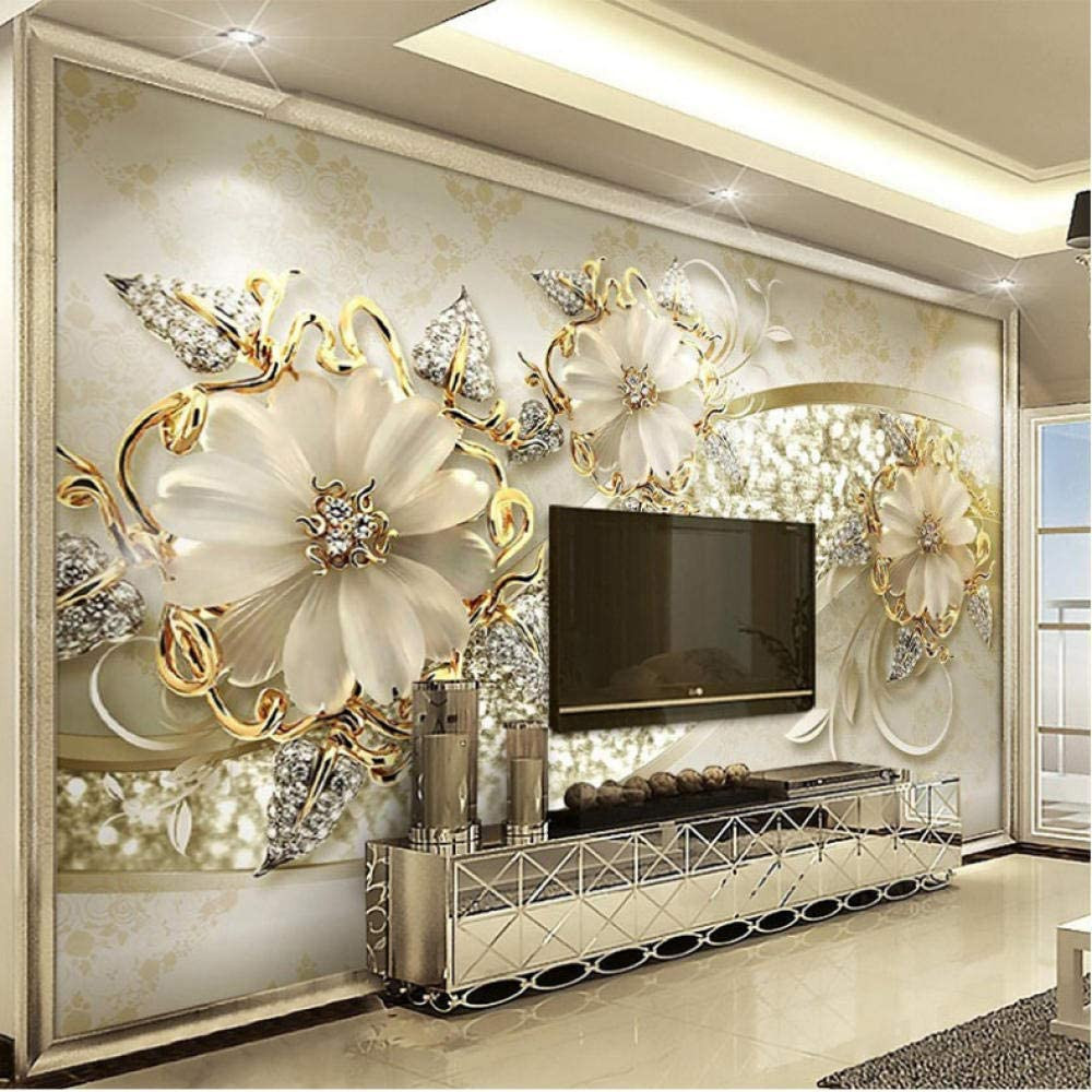 Fototapeta kwiaty na złotej ścianie