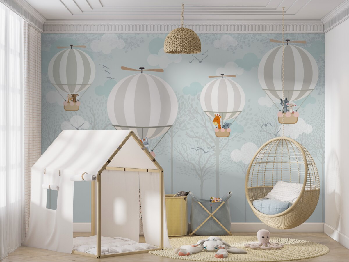 Fototapeta Balon na gorące powietrze, ilustracja i linia