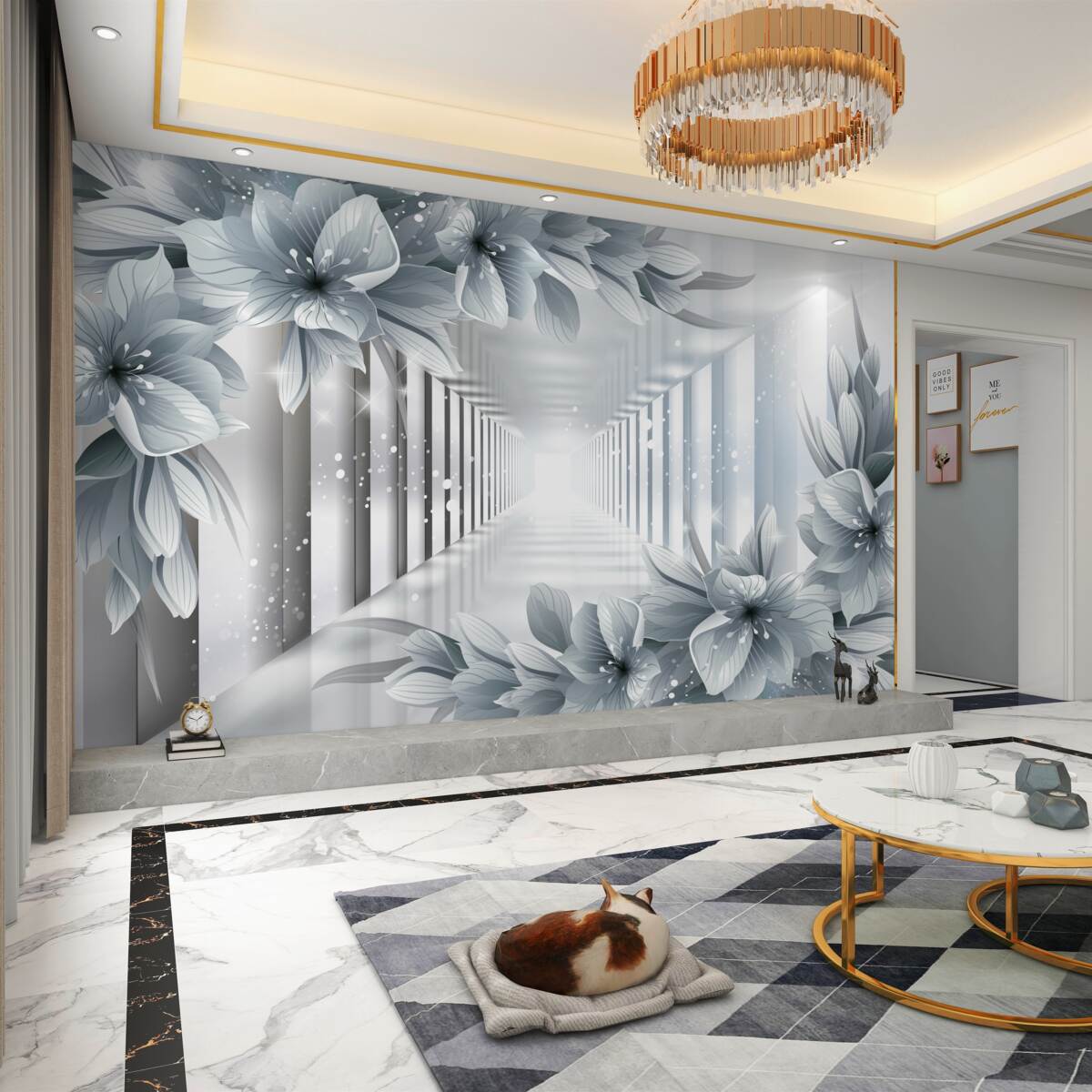 Fototapeta kwiaty i nieskończony tunel