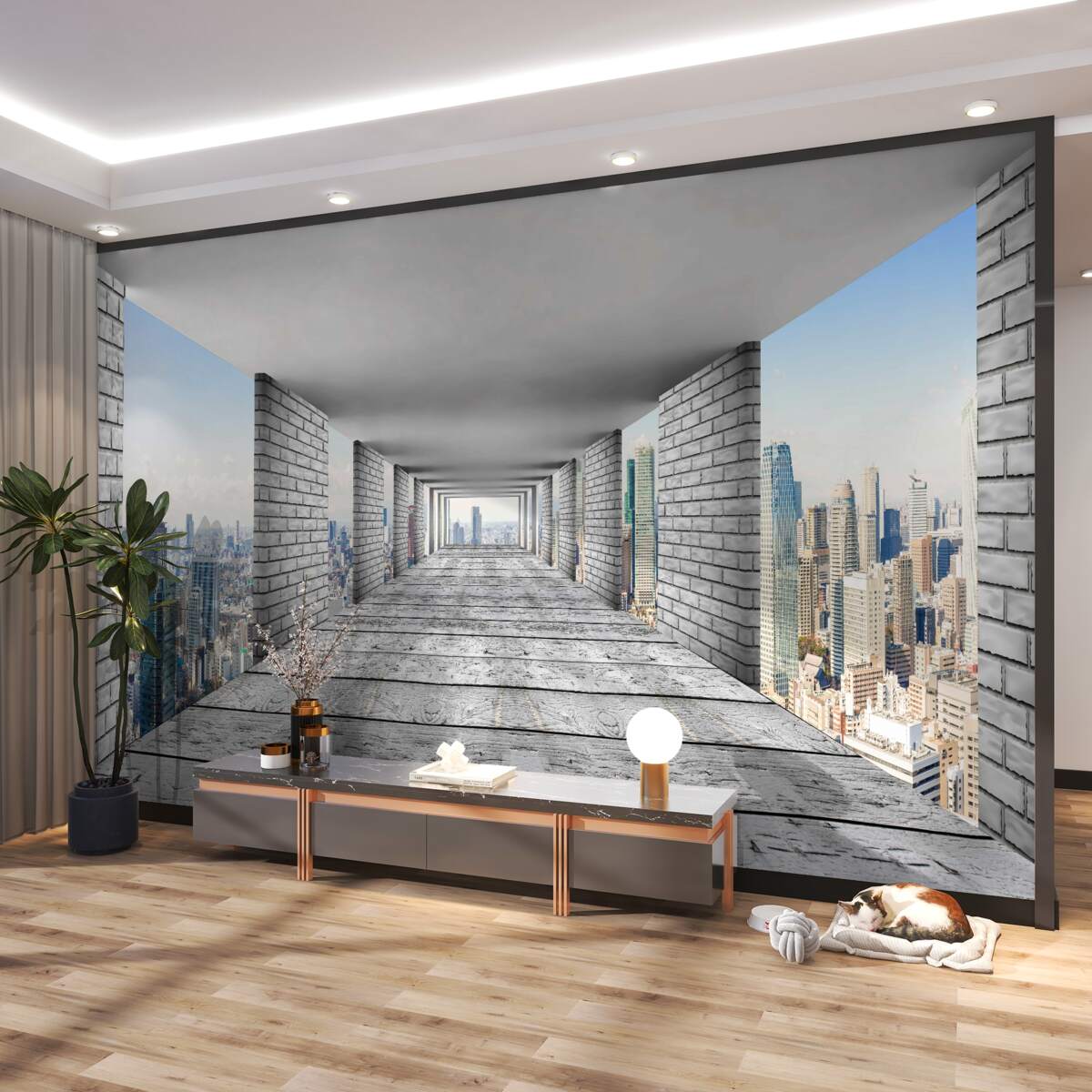 Fototapeta tunel z widokiem na miasto