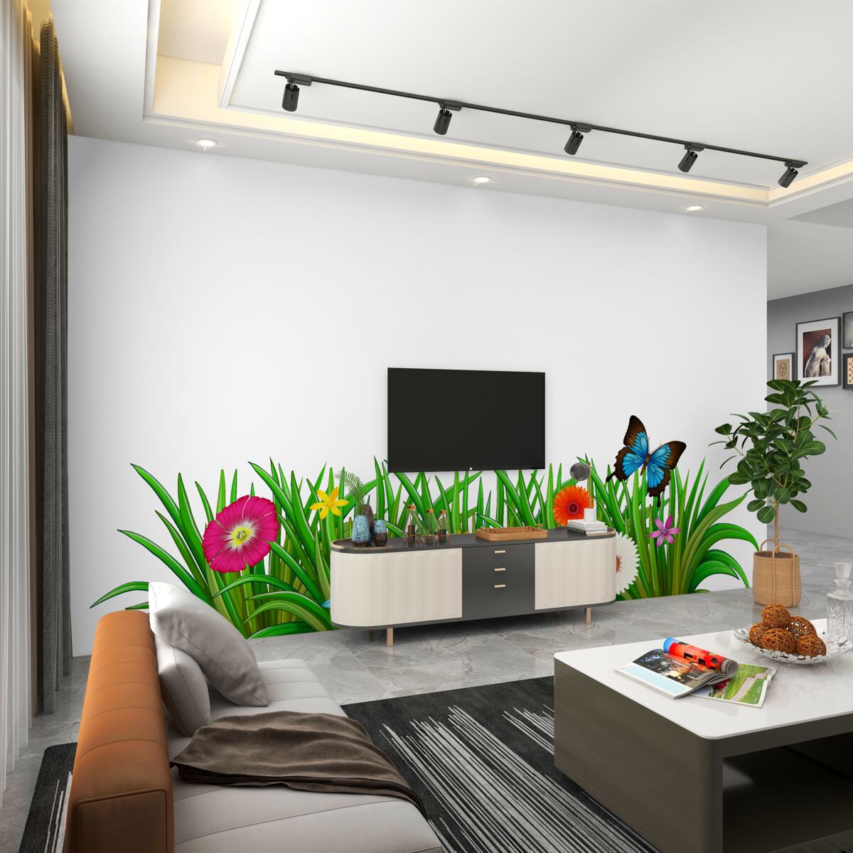 Fototapeta motyl na zielonej trawie z gerberą