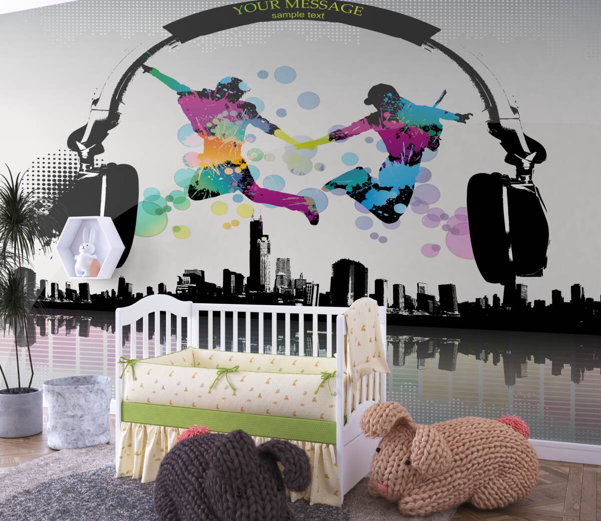 Fototapeta para tancerzy na abstrakcyjnym tle miasta i słuchawki