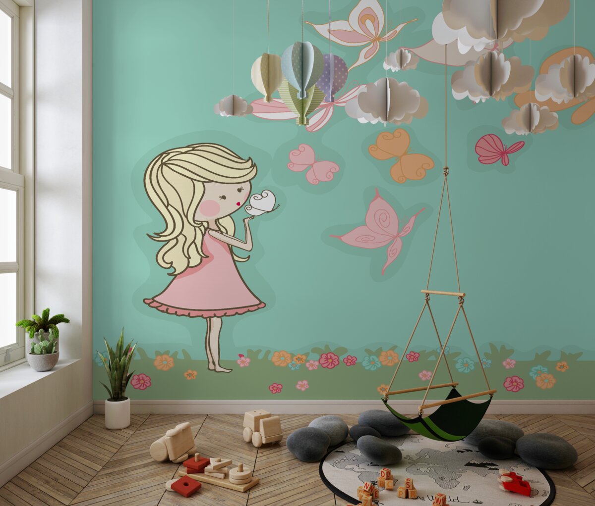 Fototapeta Dziewczyna goniąca motyle