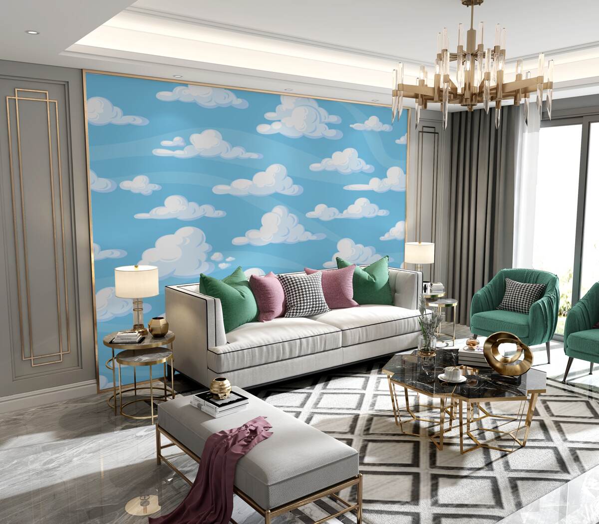 Fototapeta pływające chmury na niebieskim tle