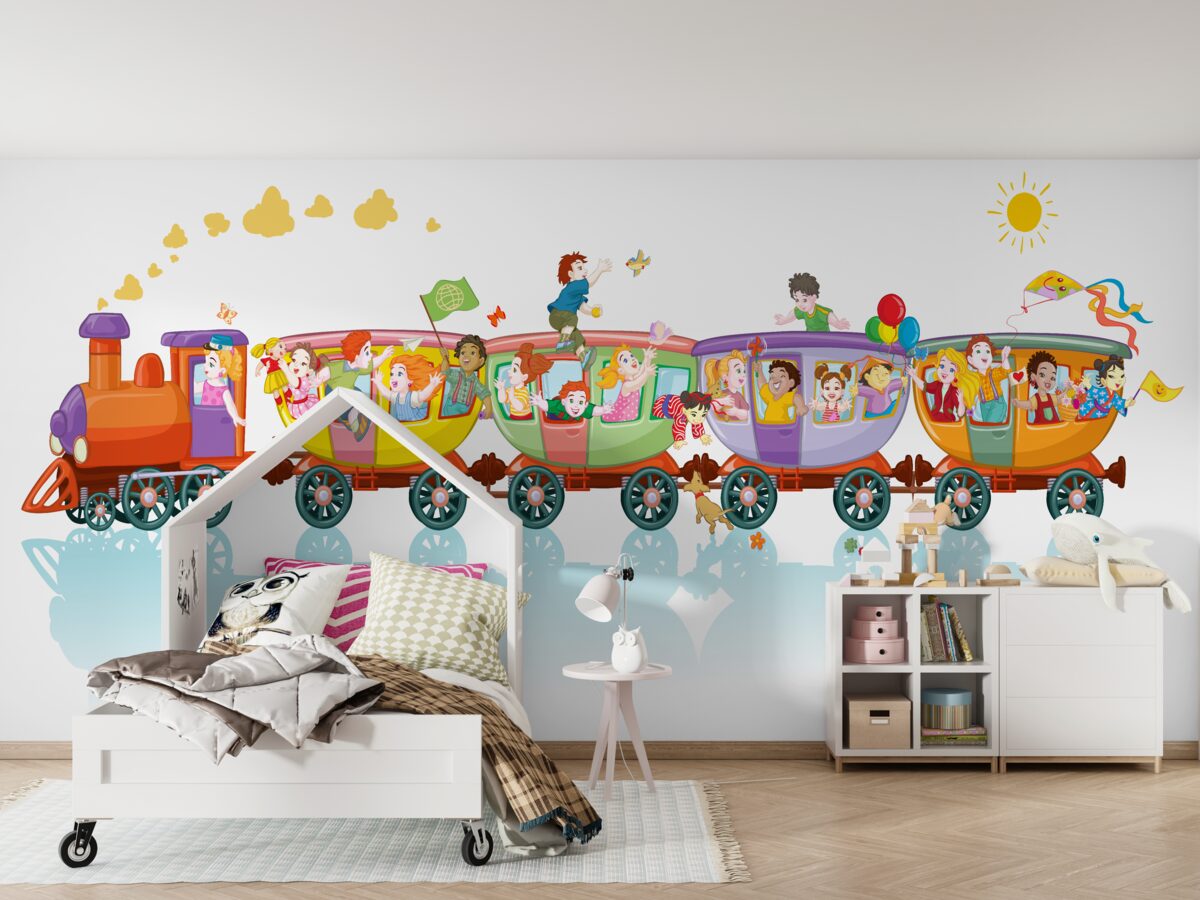 Fototapeta Świecąca lokomotywa parowa z dziećmi