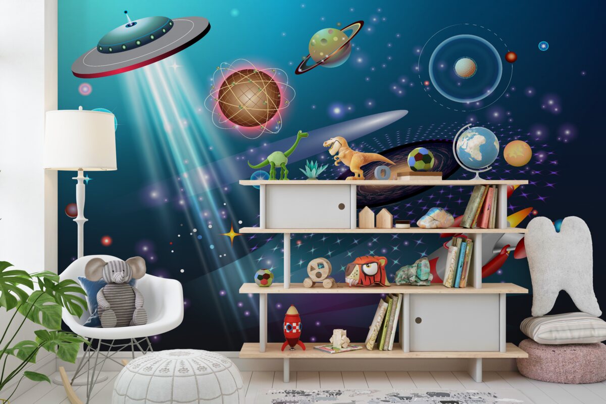 Fototapeta Rakieta i UFO wśród planet