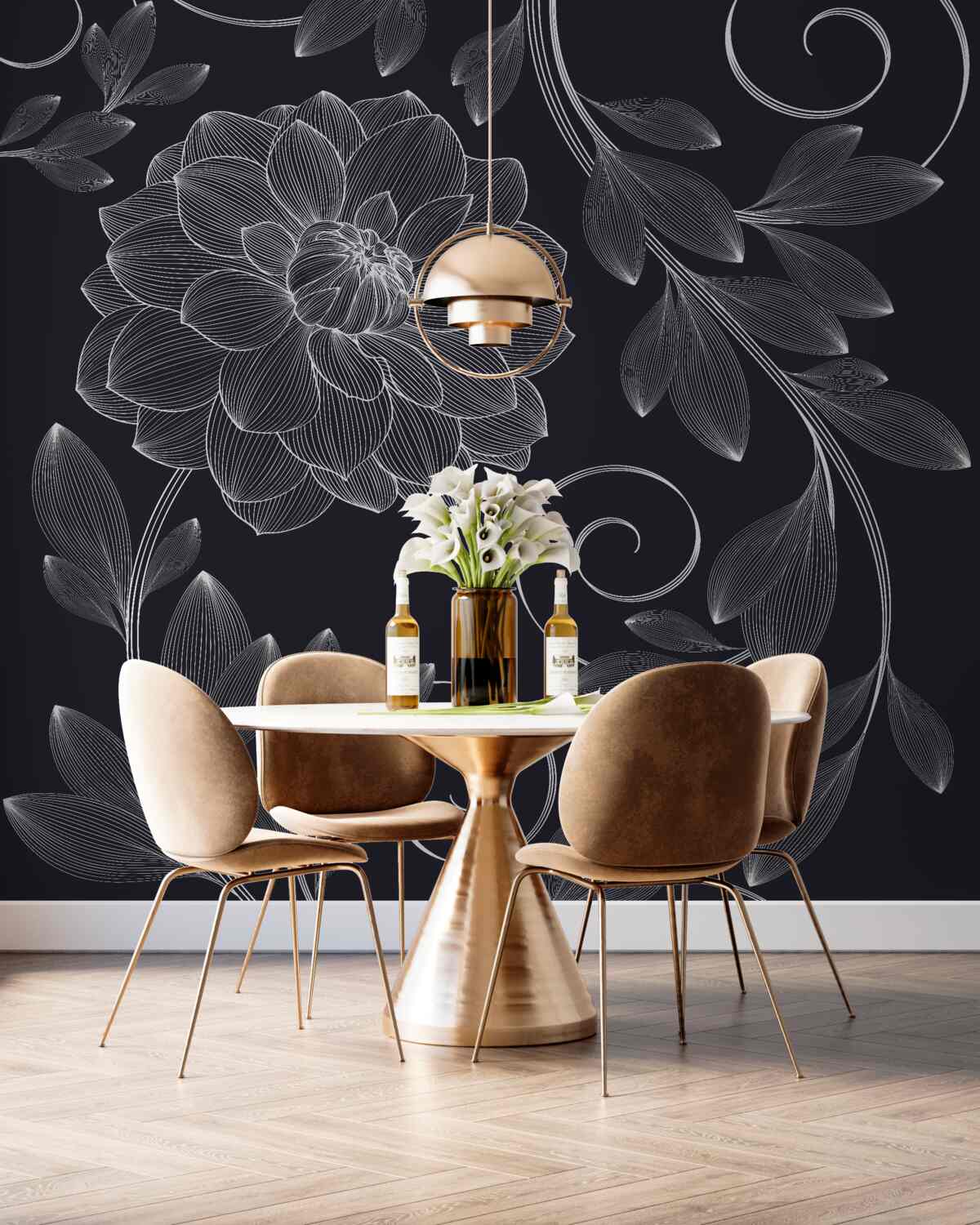 Fototapeta pączek i liście na szarym tle