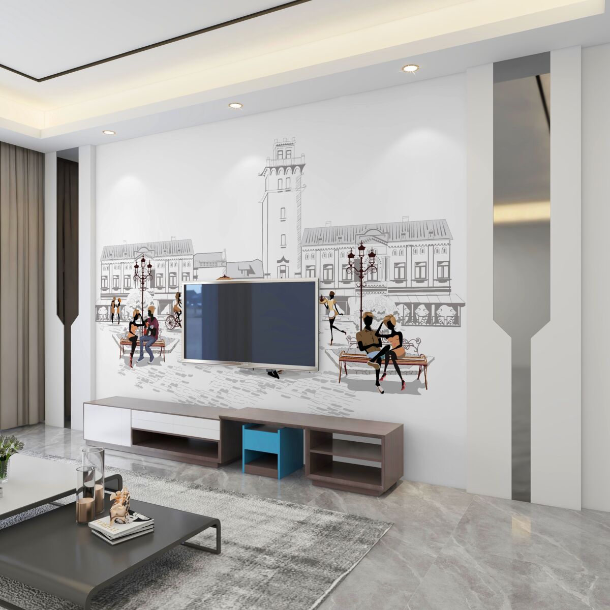 Fototapeta ludzie w centrum miasta z ołówkiem