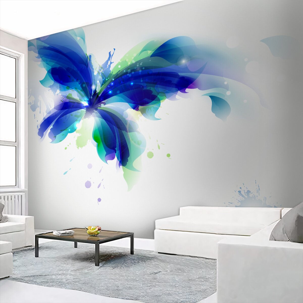 Fototapeta niebieski motyl w akwarelowym powietrzu