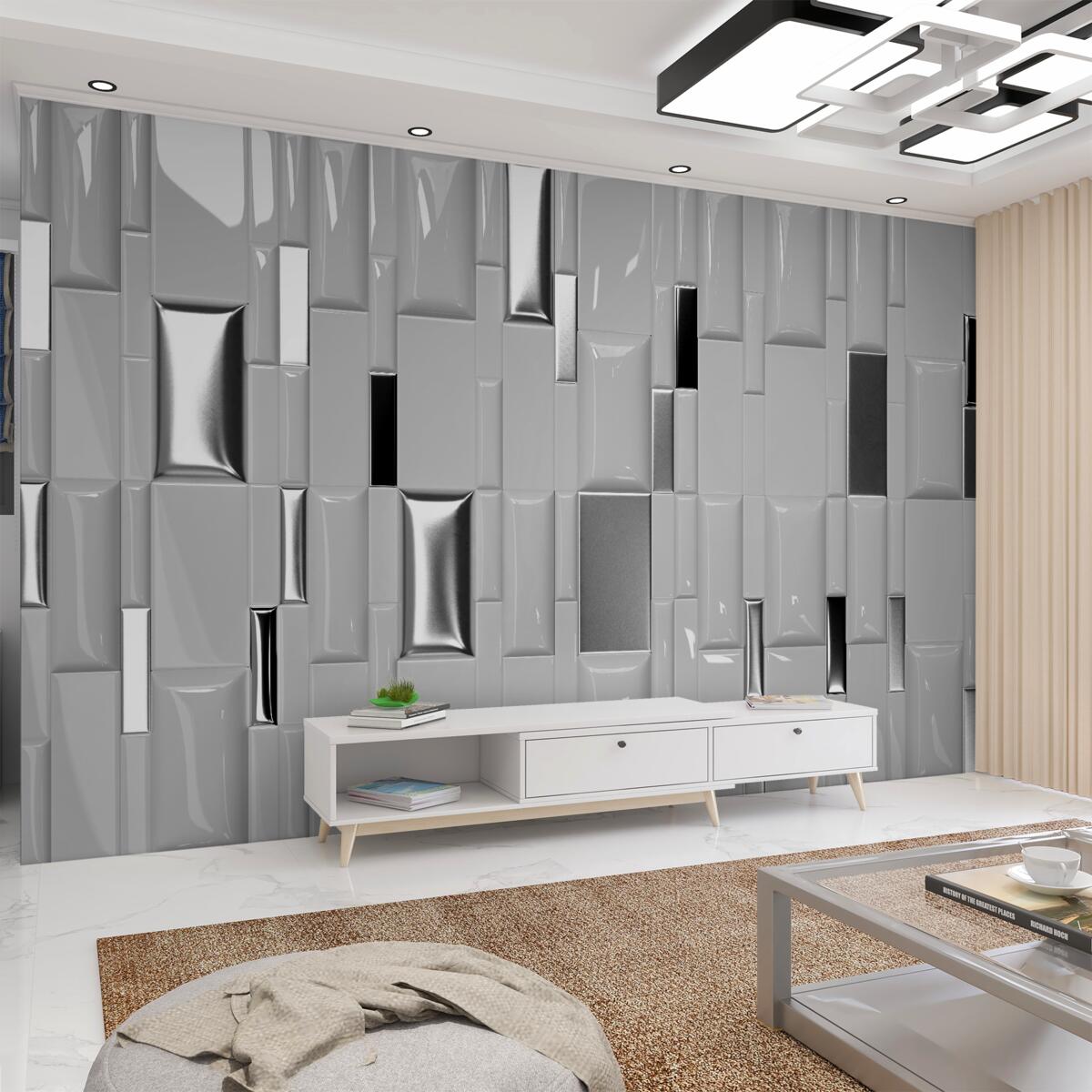 Fototapeta szare płytki z błyszczącym złotem