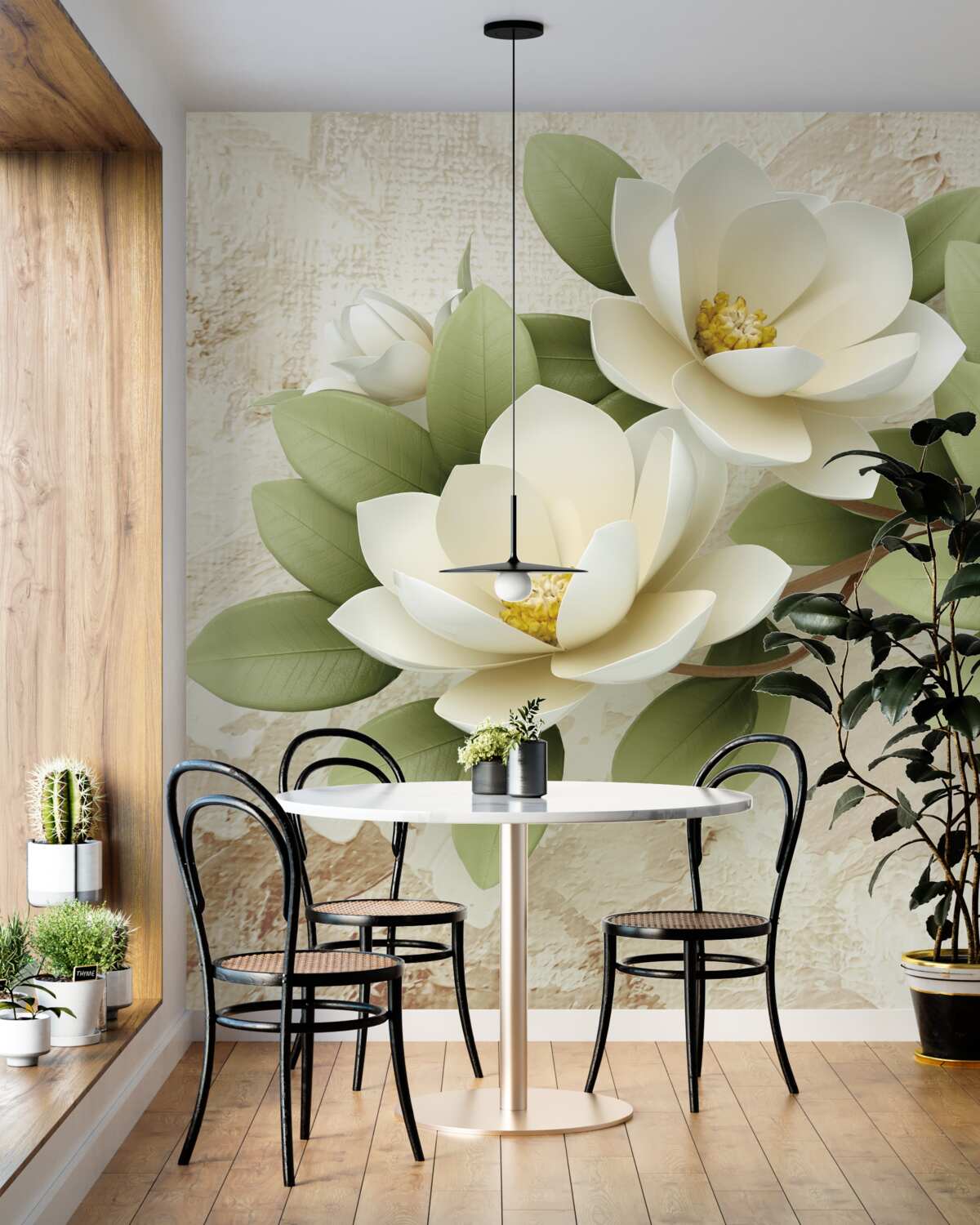 Fototapeta śnieżnobiała lilia wodna z liśćmi