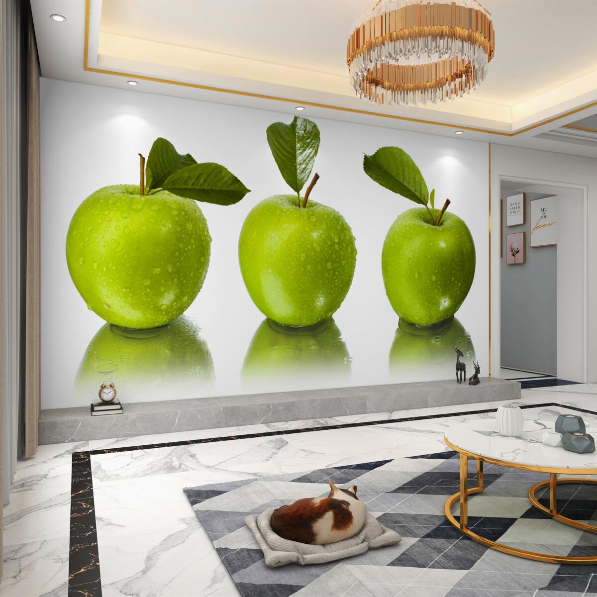 Fototapeta zielone jabłka w odbiciu