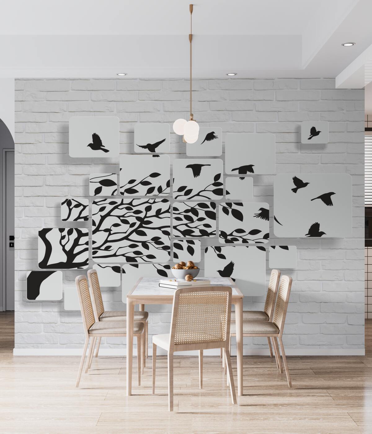 Fototapeta ptaki odlatują od drzewa na wietrze