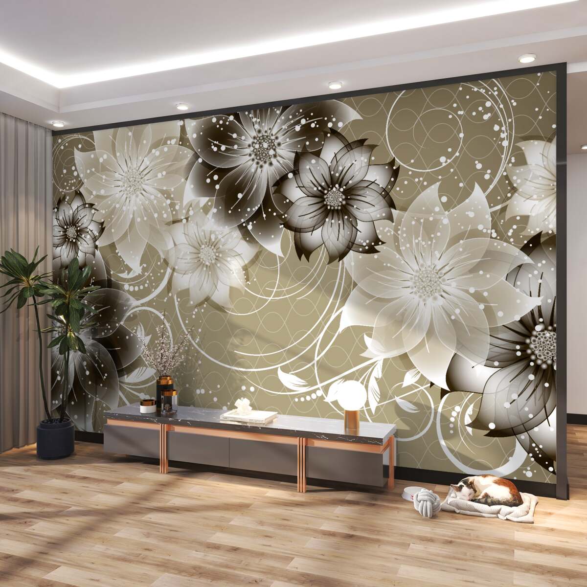 Fototapeta nocne kwiaty lilii wodnej