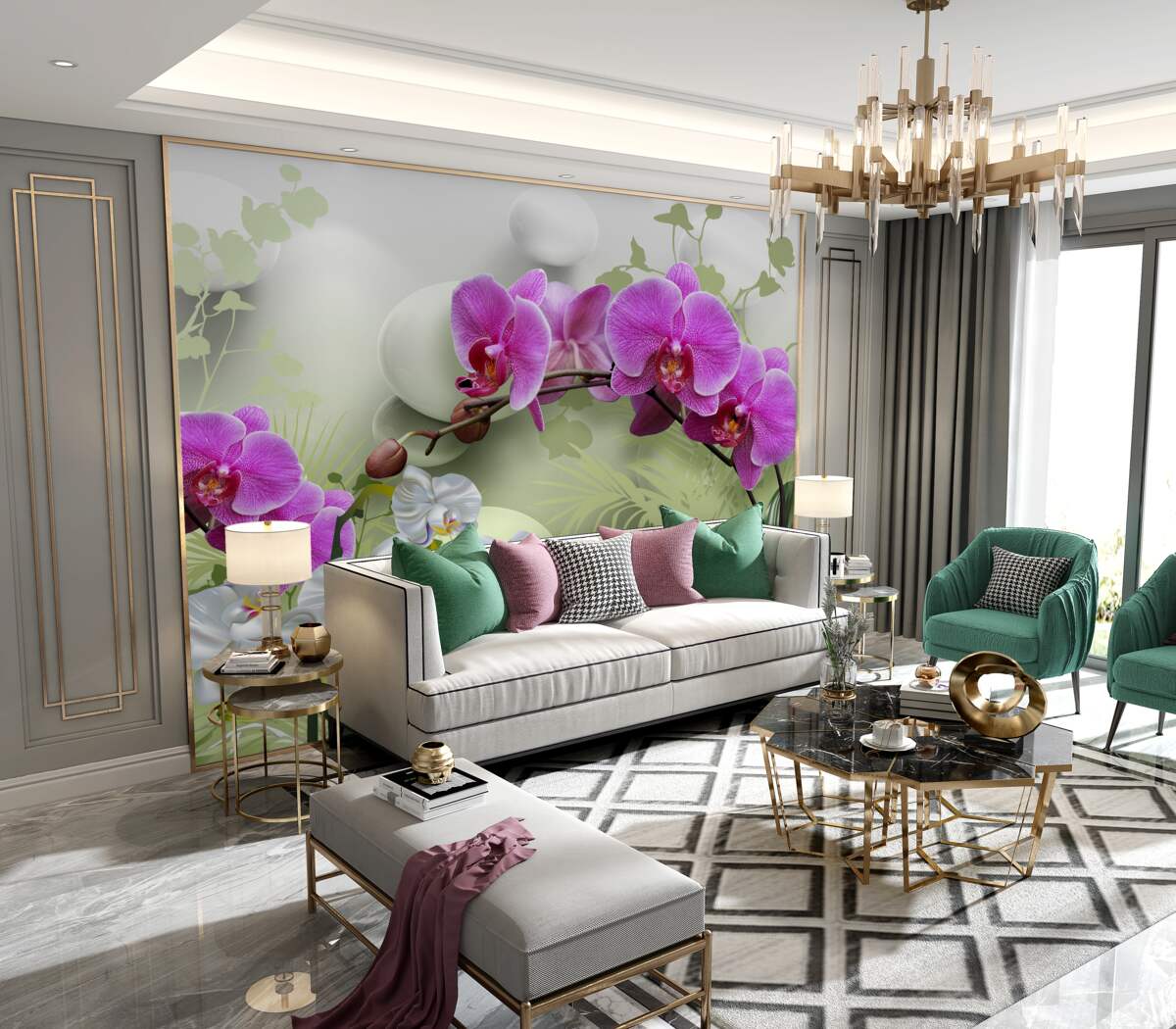 Fototapeta liliowe fioletowe orchidee na gałęziach