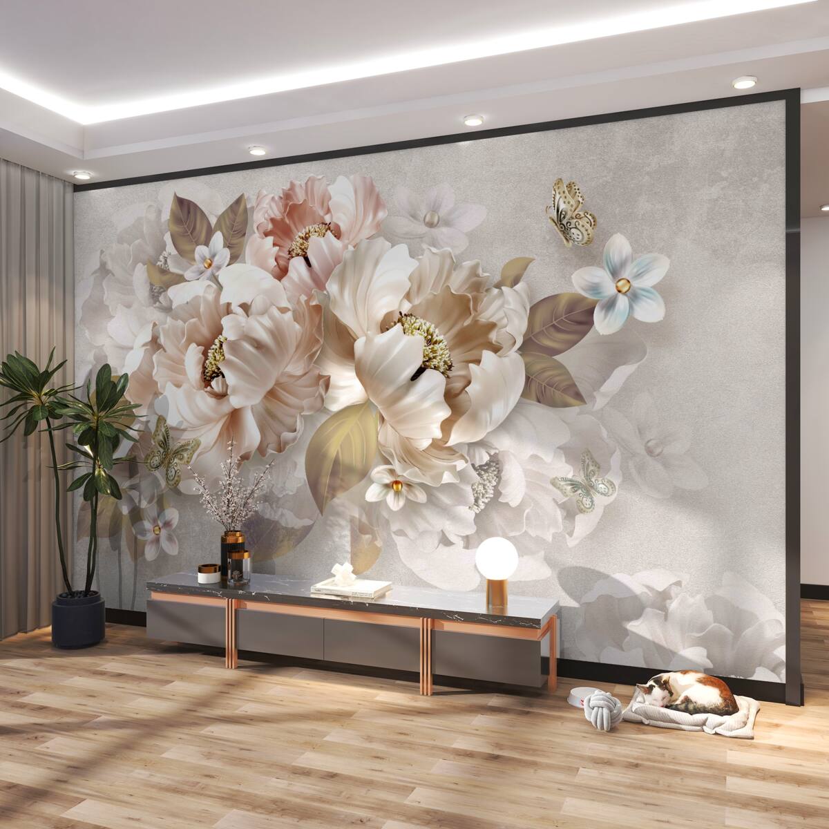 Fototapeta akwarelowa kompozycja kwiatowa na jasnoszarym tle