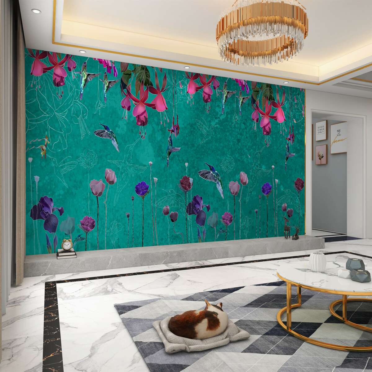 Fototapeta różowe tulipany i mlecze na nocnym niebie