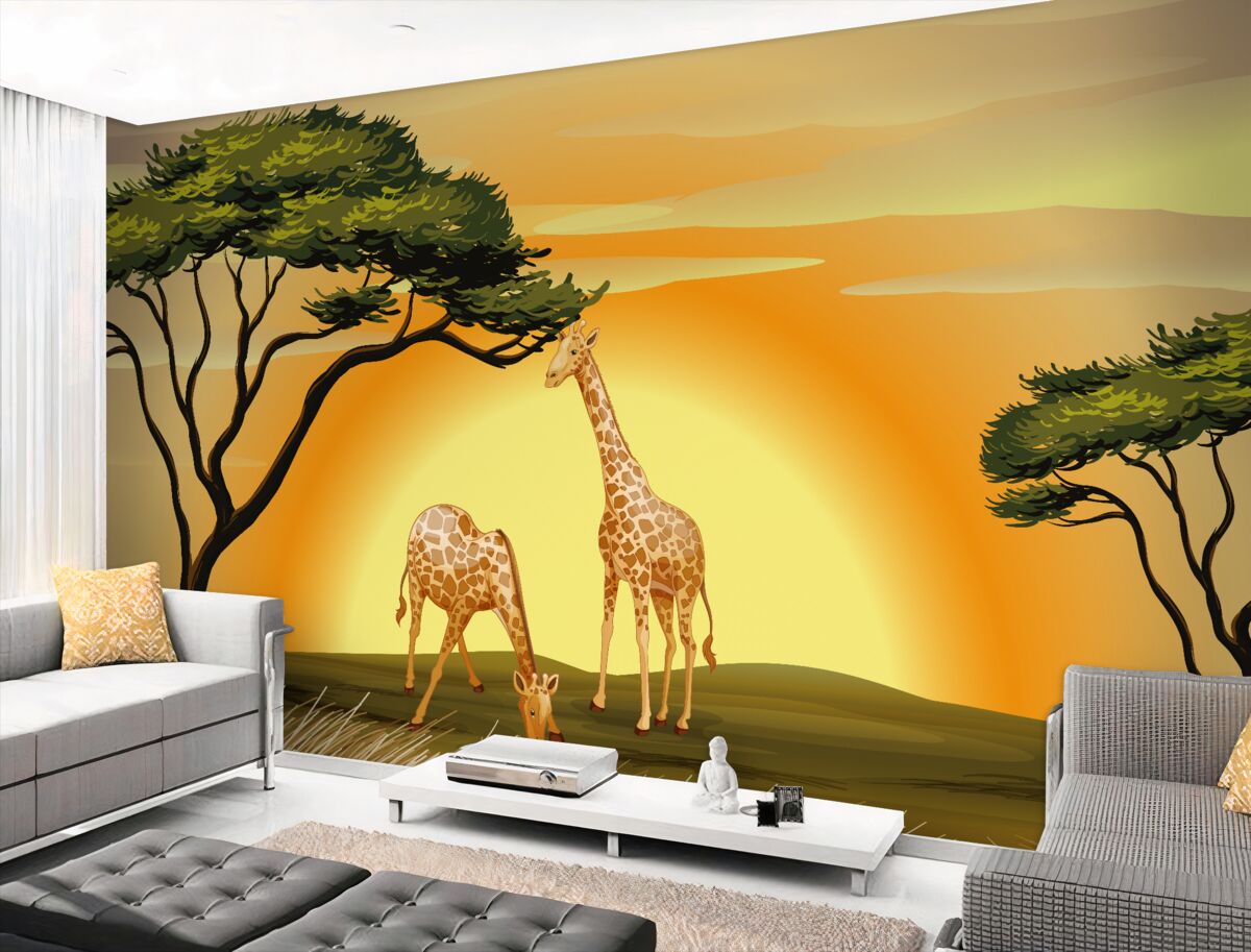 Fototapeta żyrafy o zachodzie słońca