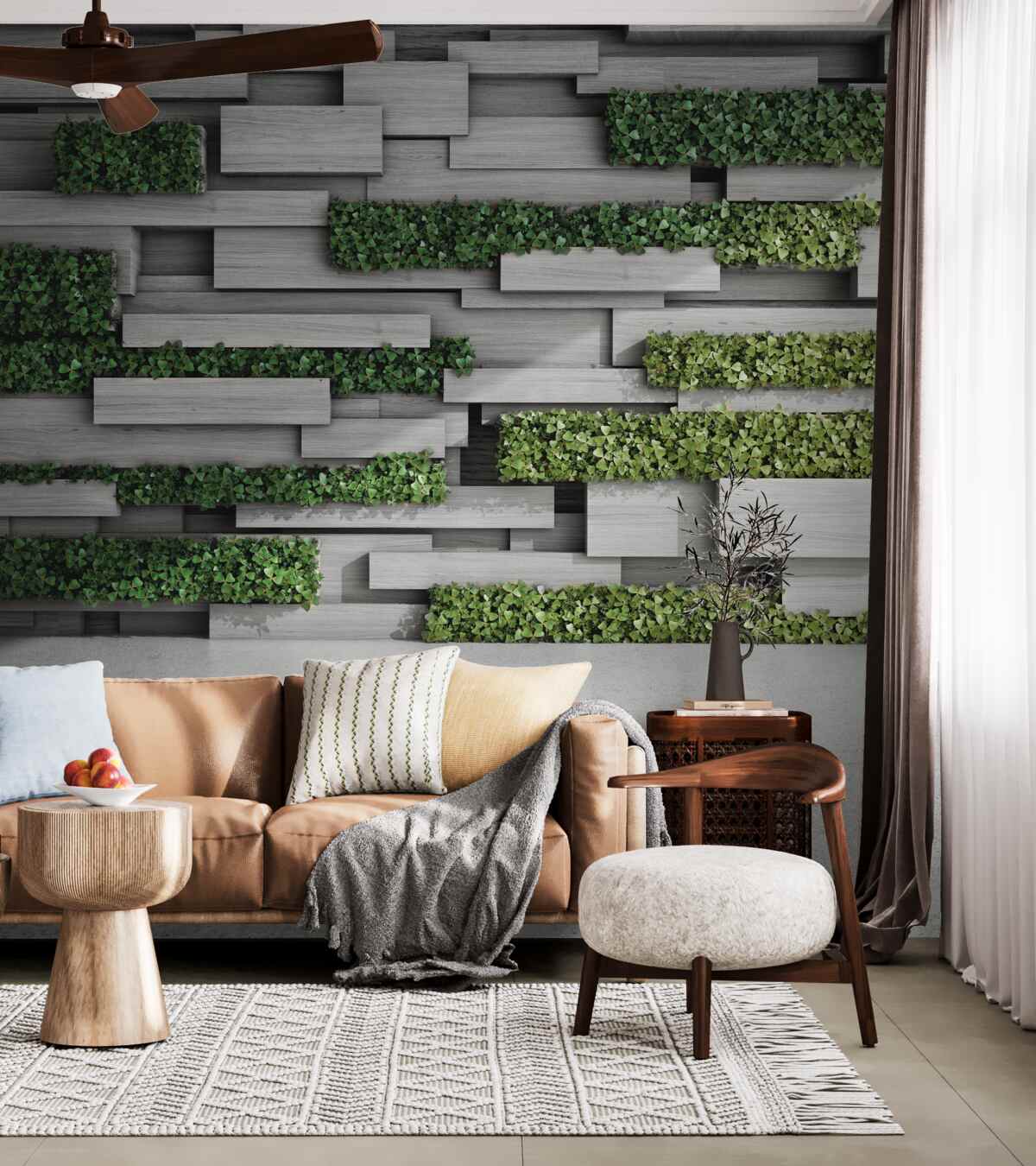 Fototapeta kamienny mur z żywą zielenią