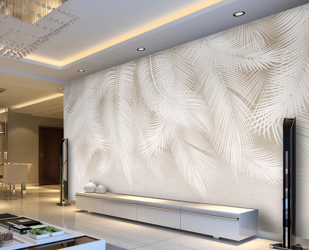 Fototapeta Białe paprocie na jasnym tle