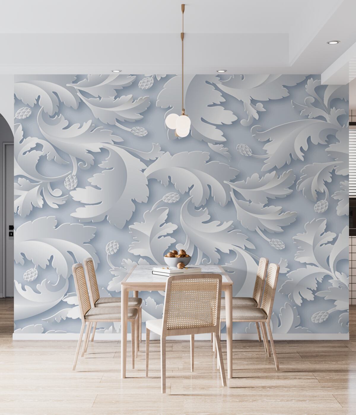 Fototapeta białe i srebrne liście w abstrakcji