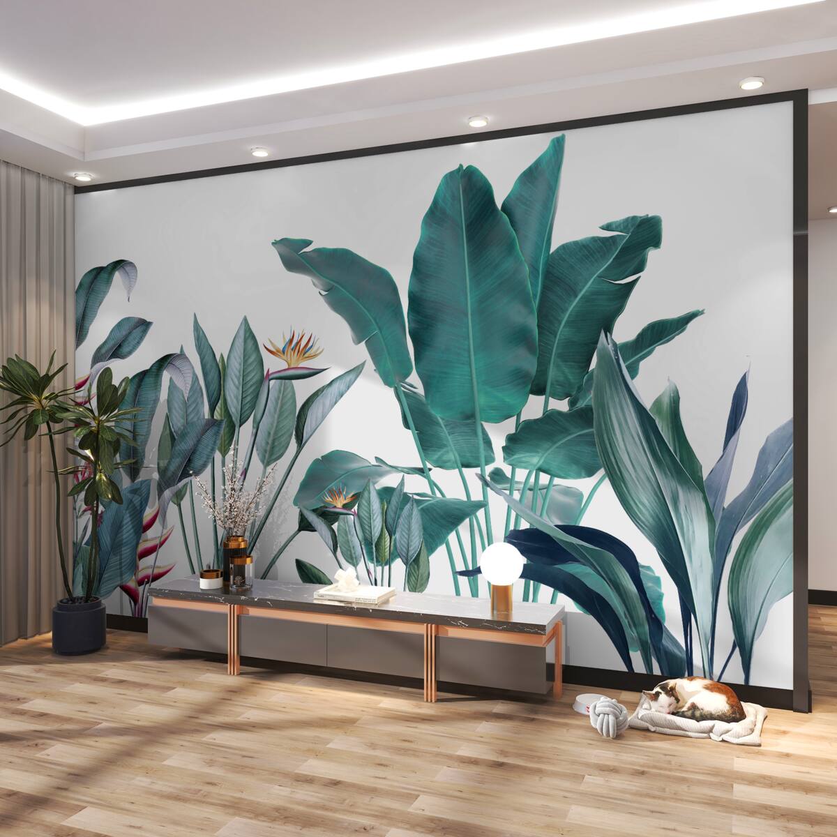 Fototapeta zielone kwiaty w mglistych tropikach