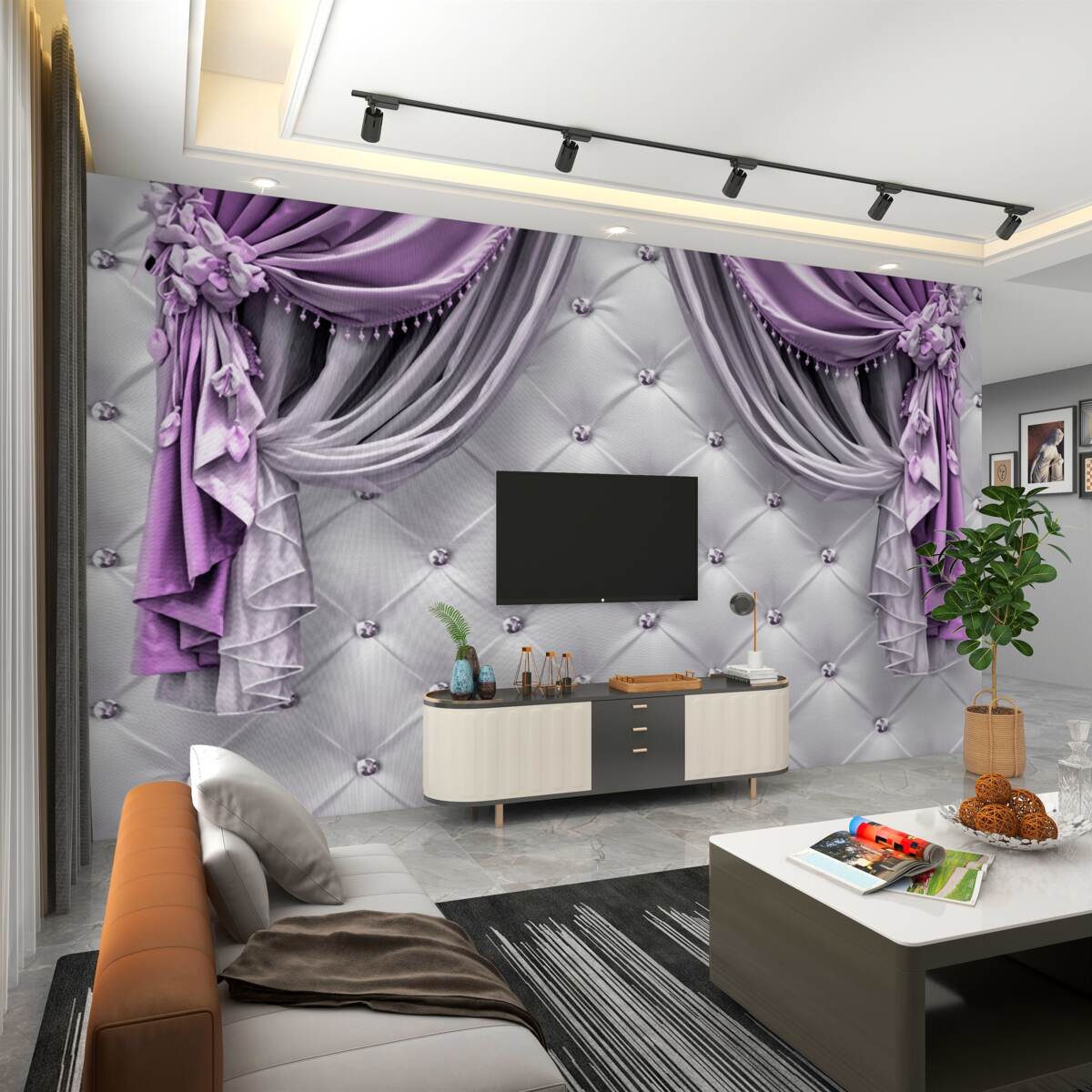 Fototapeta miękka biała tkanina i fioletowy tiul