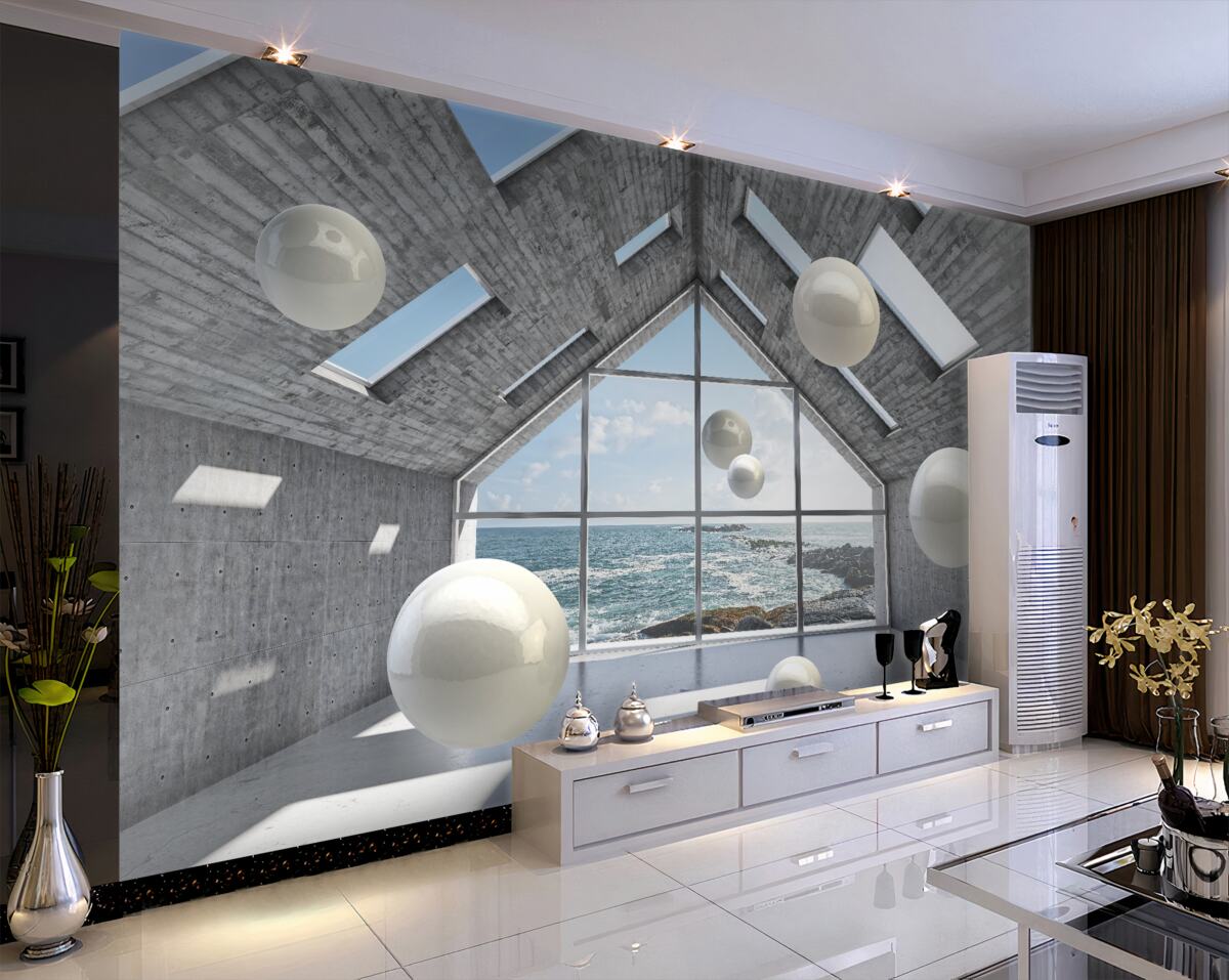 Fototapeta pływające okrągłe perły w szarym domu