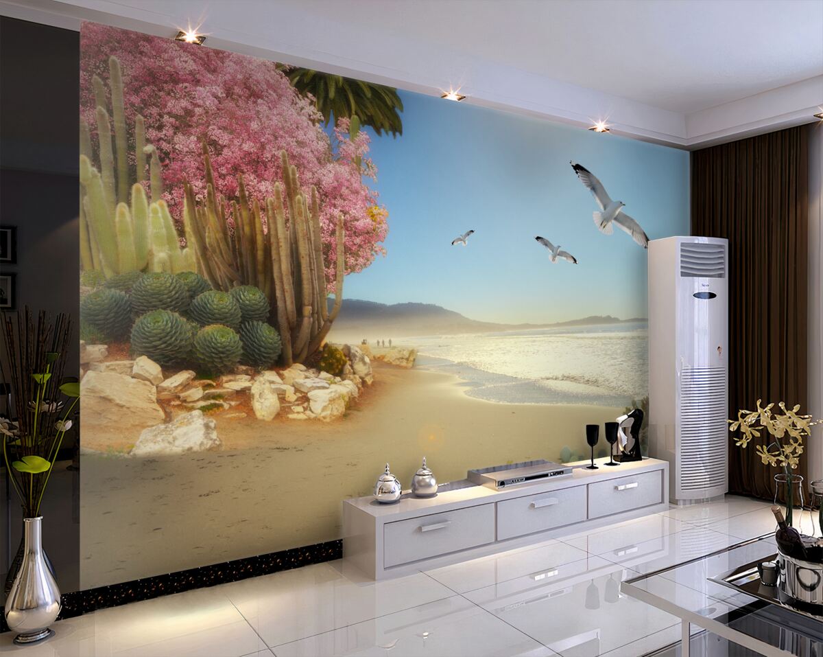 Fototapeta mewy latają nad cichym brzegiem