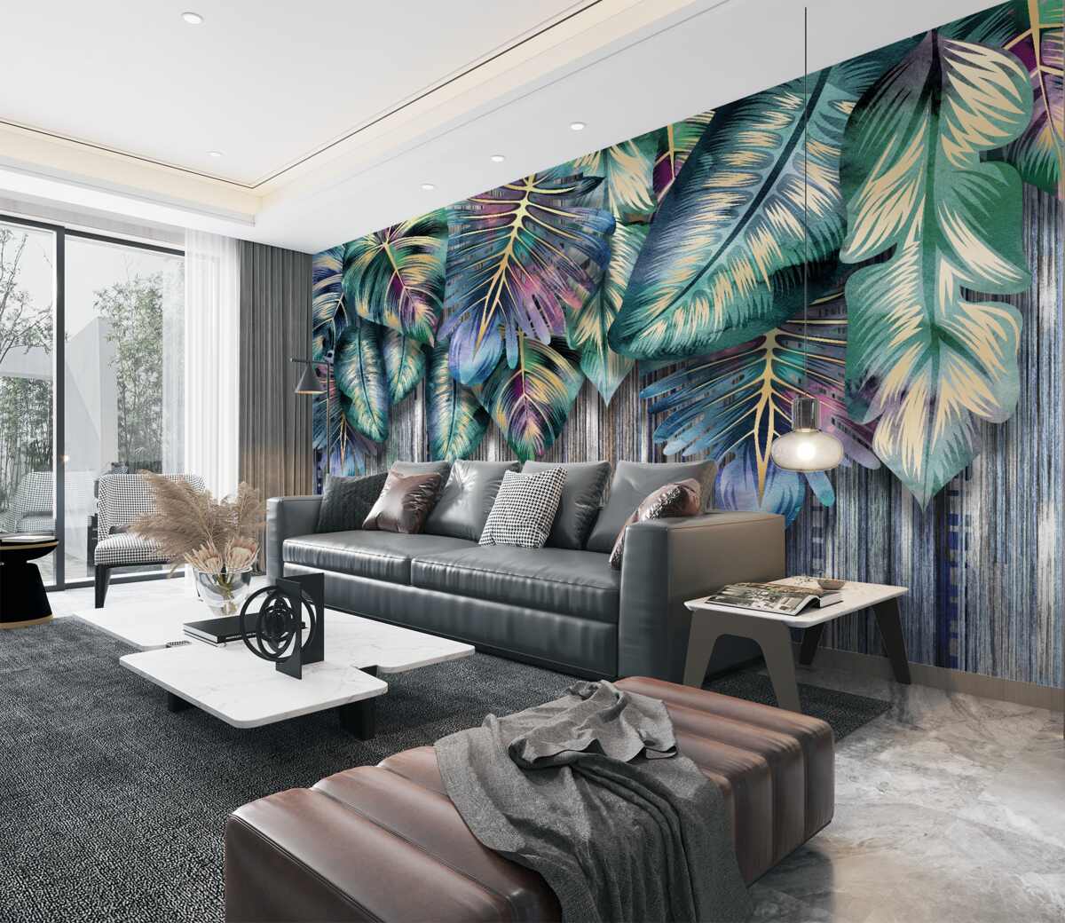 Fototapeta błyszczące odwrócone liście tropikalne