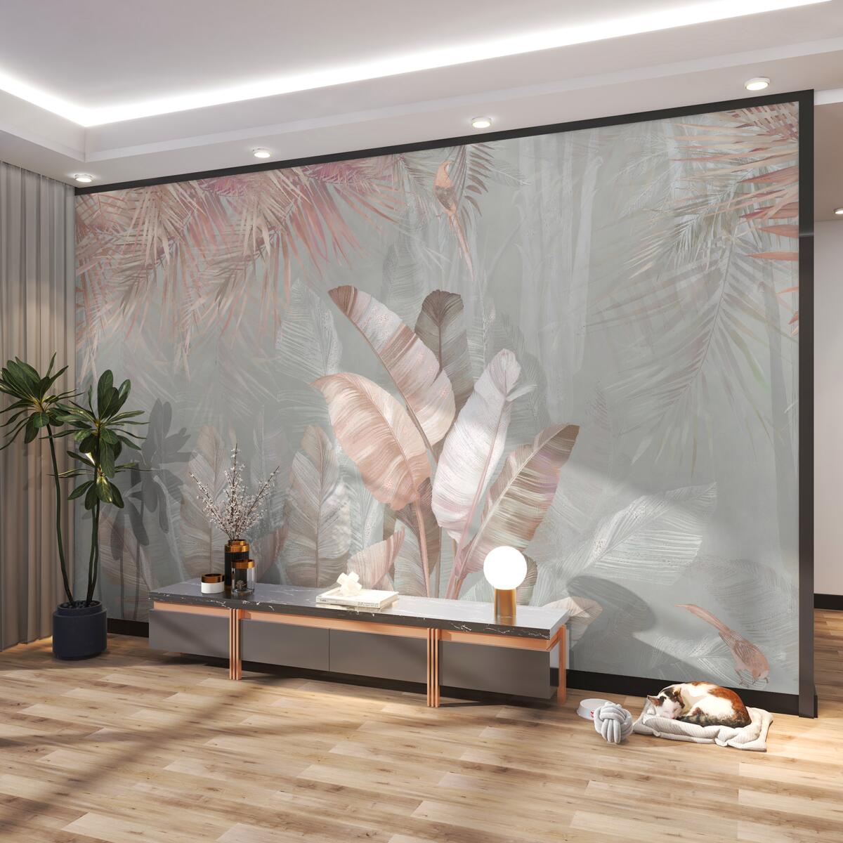 Fototapeta jasnobrązowe liście tropikalne we mgle