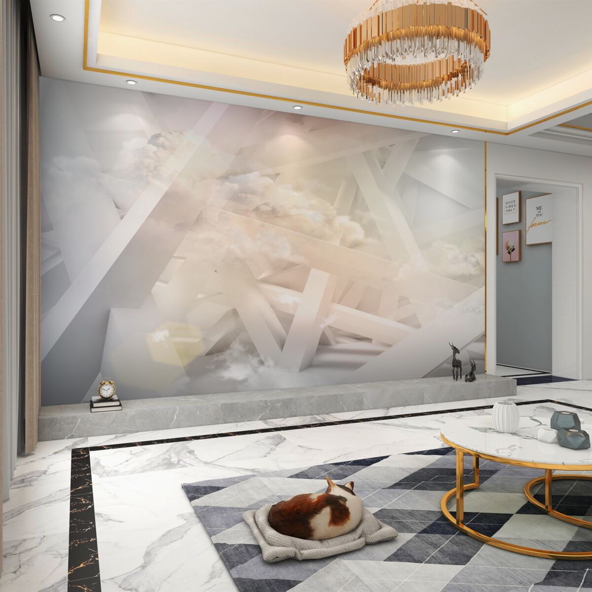 Fototapeta lekkie abstrakcyjne postacie i delikatne chmury