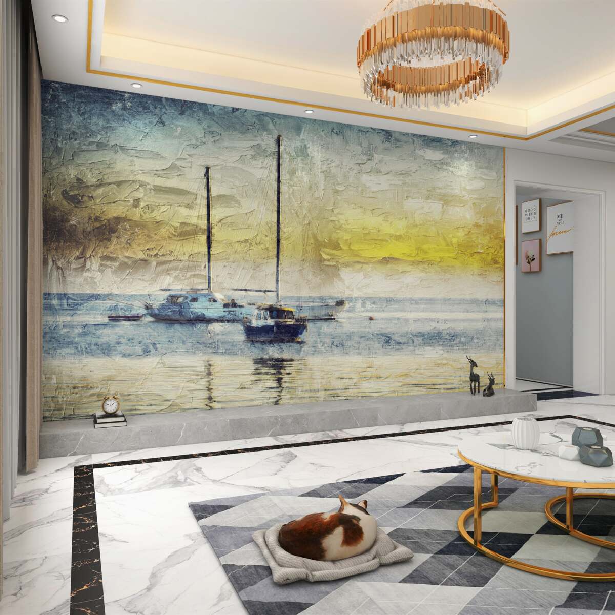 Fototapeta jachty w zatoce o zachodzie słońca