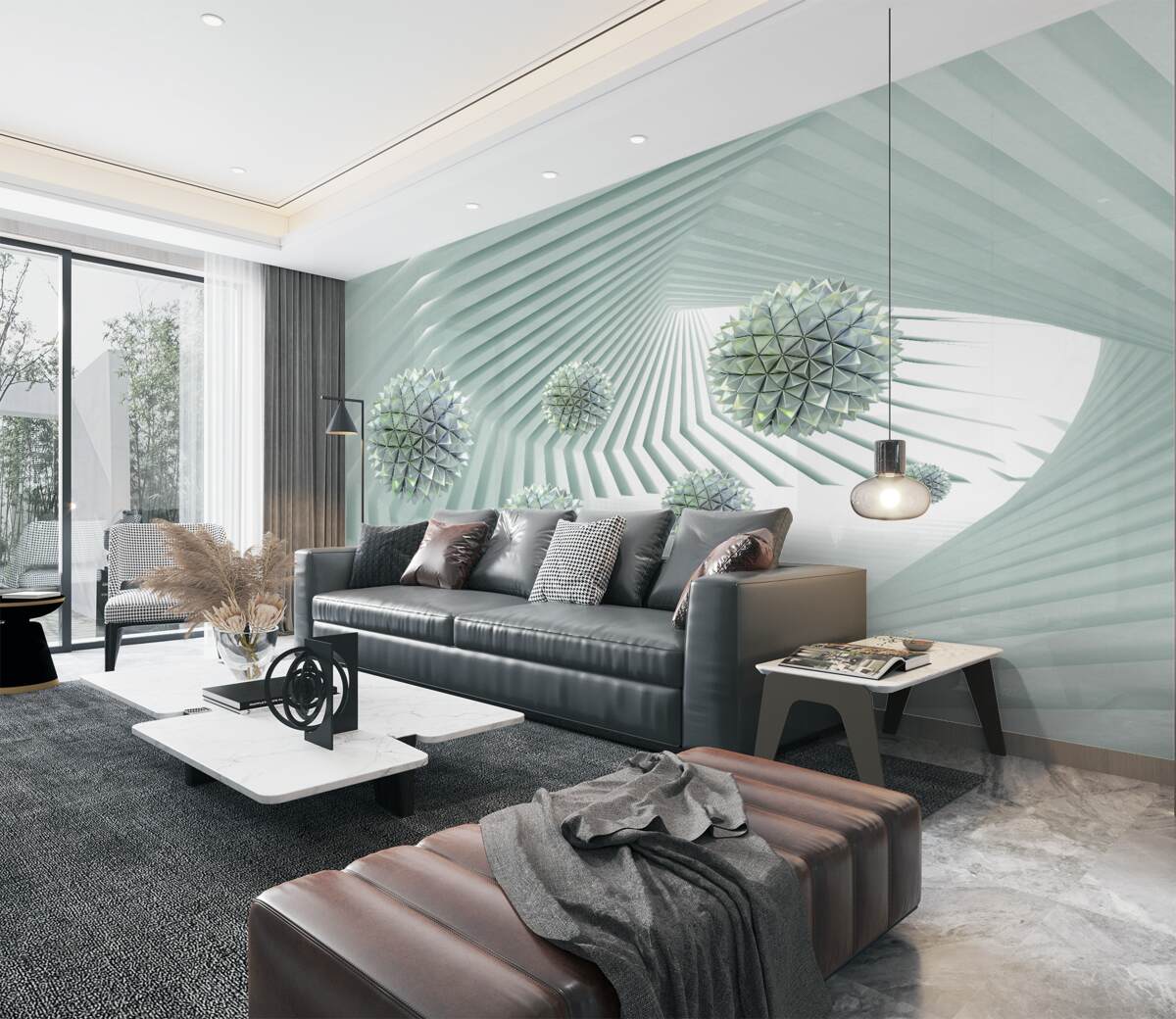 Fototapeta geometryczny tunel z pływającymi sharai