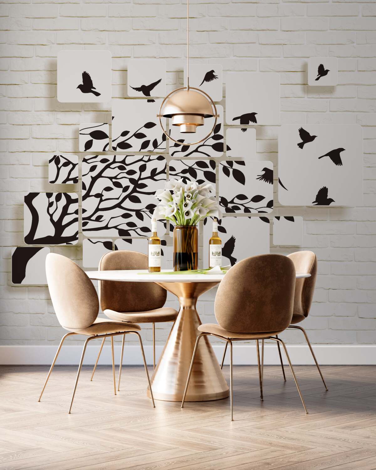 Fototapeta ptaki latają z drzewa na wietrze