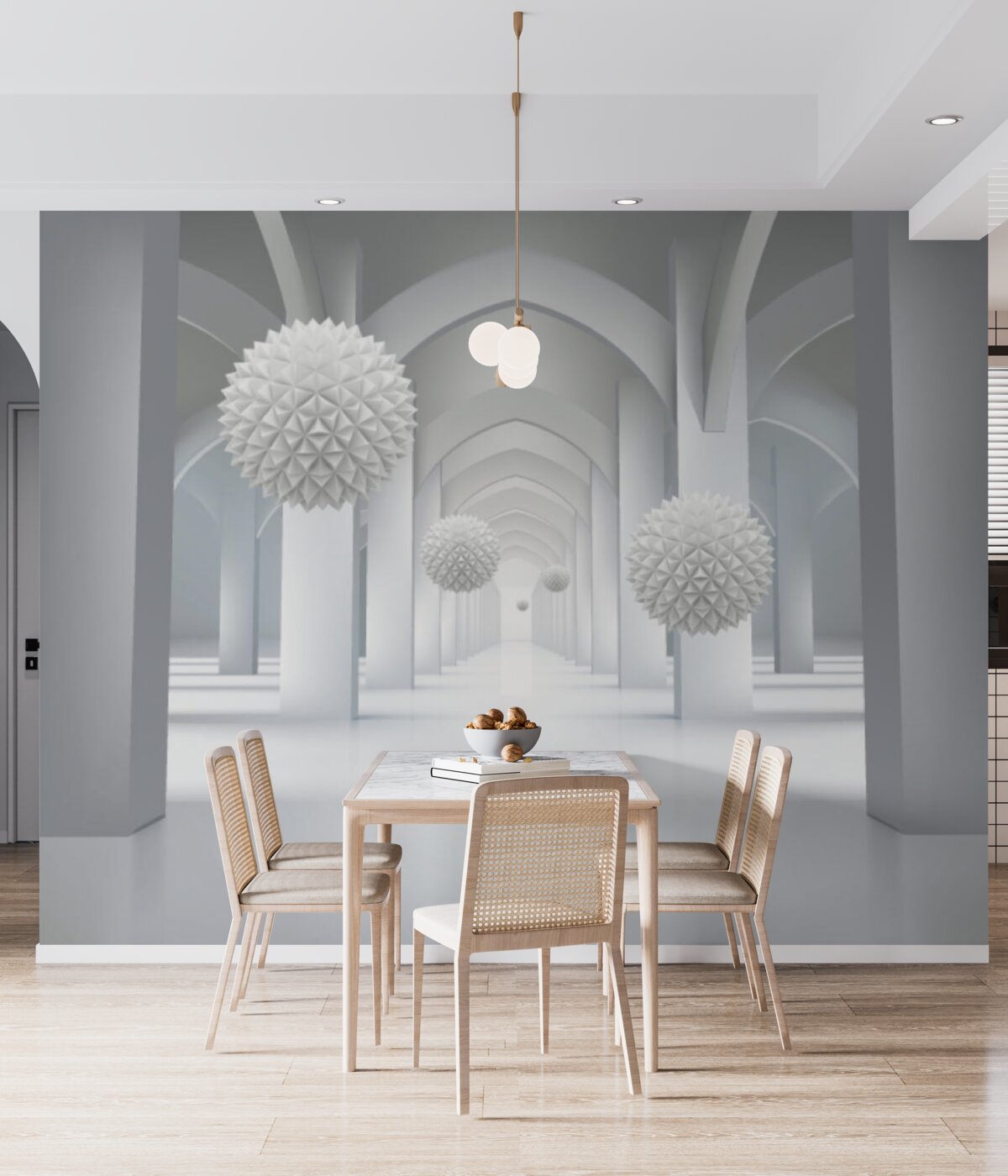 Fototapeta geometryczne łuki i pływające kule w abstrakcji