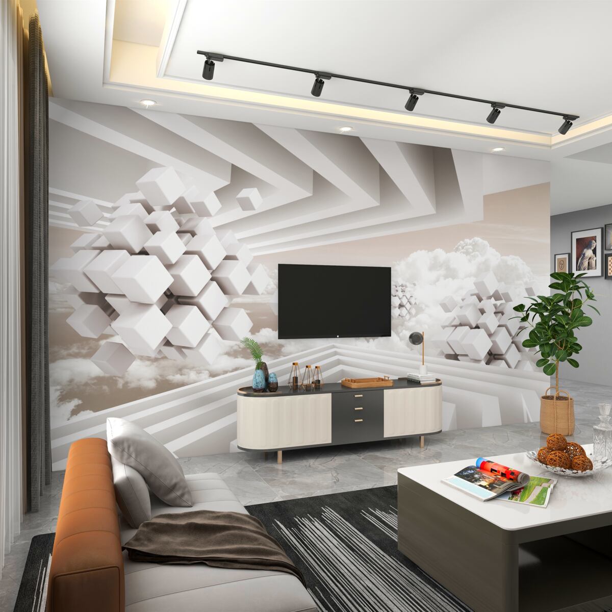 Fototapeta chmury w postaci postaci 3D na jasnym tle